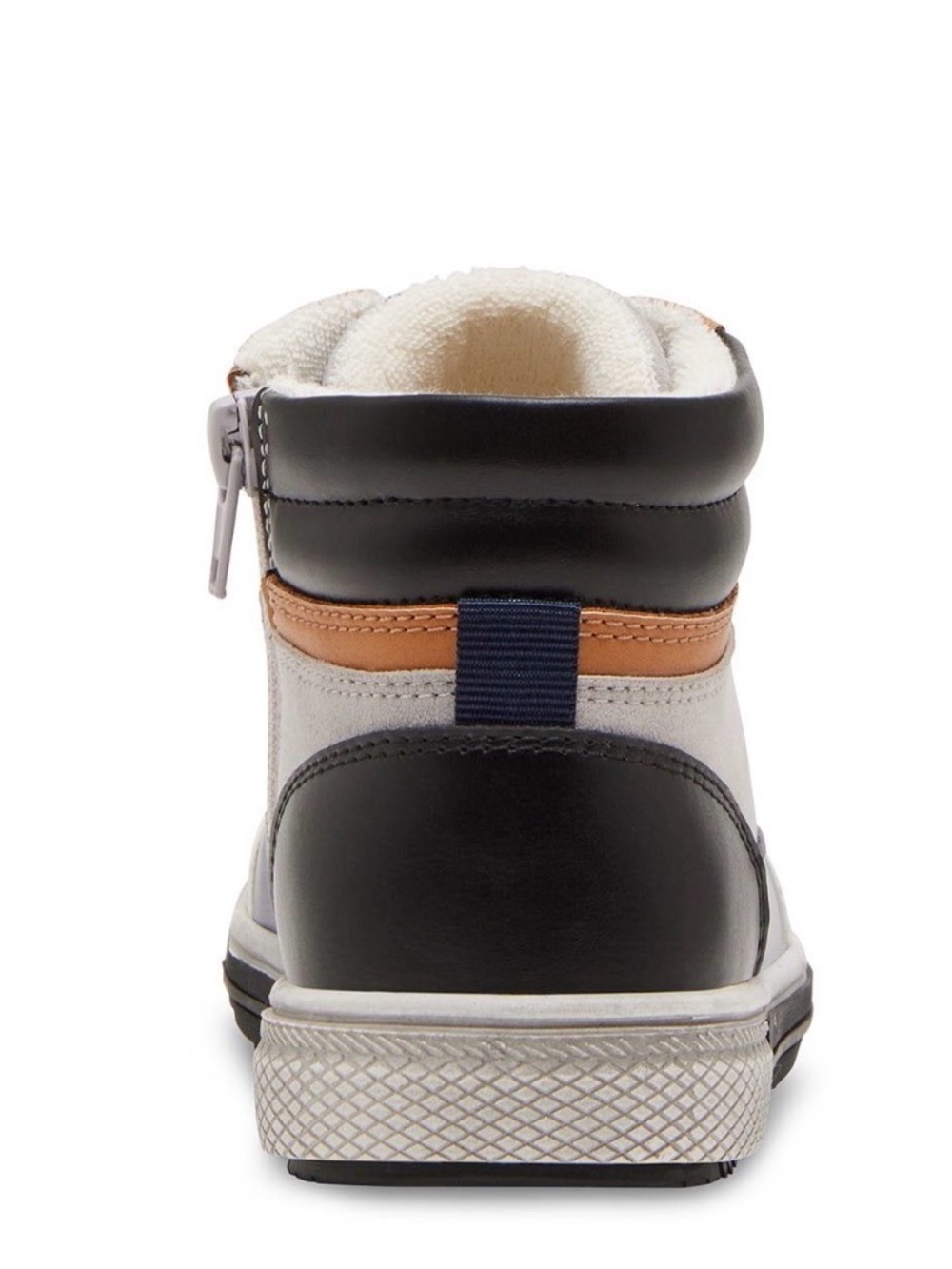 NWT Boy Steve Madden Eliass Boys High Top Sneakers Size 6 Black Tan Grey Zip Lac - Picture 7 of 8